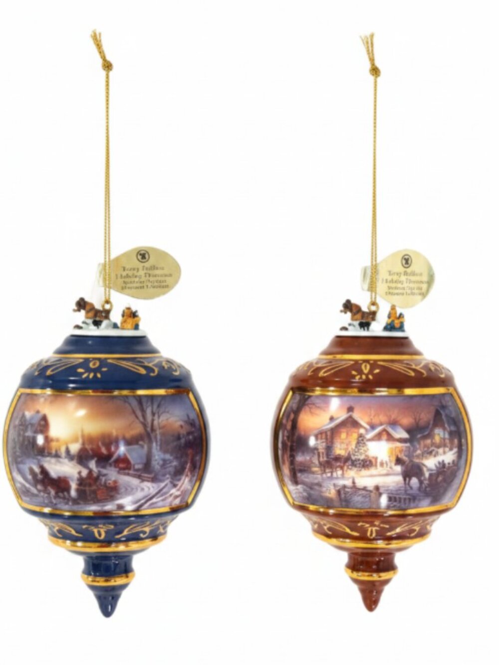 2 VTG 1999 Terry Redlin Christmas Ornaments Signed IOB Trimming Tree Winter